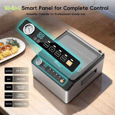 Chamber Vacuum Sealer With Large 6.8 Qt Chamber And 12 Inch Seal Bar For Home Cooks And Pro Kitchens, 230W Power Control Panel