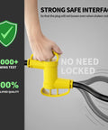 NEMA 14-50P to NEMA 14-50R 50 Amp RV and EV Extension Cord 10 Ft outdoor heavy duty with grip, shown being held securely.