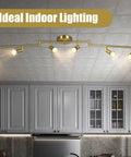6 Light LED Track Lighting Kit In Gold With Rotatable Heads For A Dope Modern Kitchen Track Fixture That Delivers A Lit Living Room And Hallway Vibe Includes 6 GU10 LED Bulbs installed in kitchen ceiling
