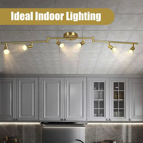 6 Light LED Track Lighting Kit In Gold With Rotatable Heads For A Dope Modern Kitchen Track Fixture That Delivers A Lit Living Room And Hallway Vibe Includes 6 GU10 LED Bulbs installed in kitchen ceiling