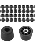 Heavy Duty Black Rubber Feet With Metal Insert 0.625 Inch High 0.932 Inch Top Width 0.780 Inch Bottom Width Non Marking Ideal For Home Furniture Tables Chairs Desks Benches Sofas Beds Chests Made In USA displayed in rows with close-up of metal insert