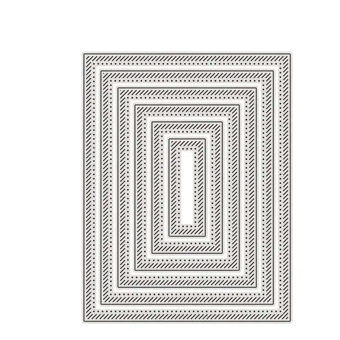 Six Piece Rectangle Frame Metal Die Cuts Set With Scalloped Stitch Nested Tags for DIY Scrapbooking and Album Embellishments