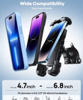 Heavy Duty Motorcycle Mount and Bike Phone Holder with One Hand Lock That Eats up Bumps Case Safe Shake Proof Shock Resistant Grip with three compatible phone sizes