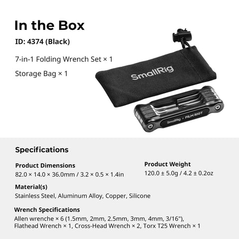 7 In 1 Folding Tool Set With Screwdrivers And Hex Key Wrenches For Film And Photo Gear includes storage bag and tool set displayed