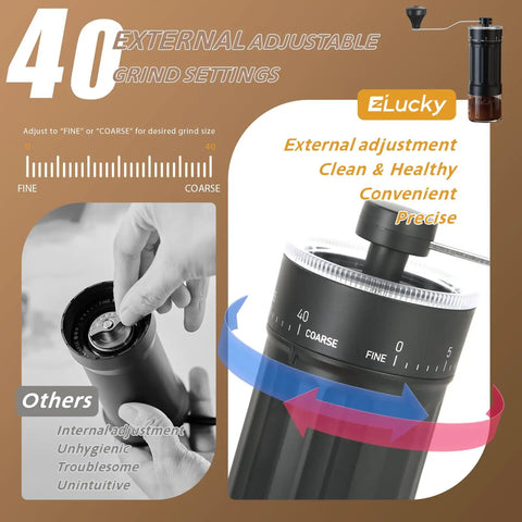 Manual Coffee Grinder With 40 External Adjustable Settings for Espresso, Pour Over, French Press, Conical Ceramic Burr Mill
