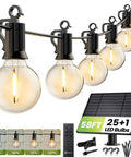58 Foot Solar String Lights Outdoor With Remote Control, 26 LED Shatterproof Bulbs, 3 Light Modes, Dimmer And Timer, USB Dual Charging