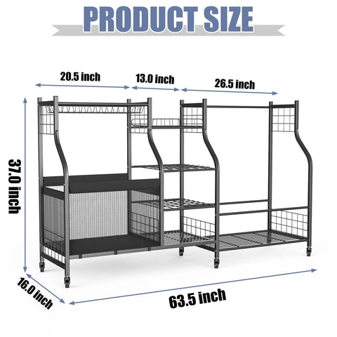 Dimensions of Rollin Golf Bag Storage Rack With Wheels All In One Sports Gear Organizer Large Capacity Garage Cart