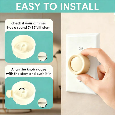 Beige Rotary Dimmer Switch Knob Pair Universal Replacement For Lutron D600P D603P And DNG600P being installed on wall