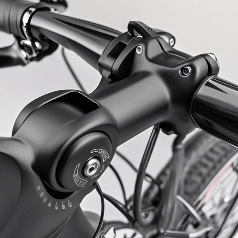 Close-up of adjustable bike handlebar stem extender fits 31.8mm bars and 28.6mm steerer on MTB road BMX, boosts ride height.