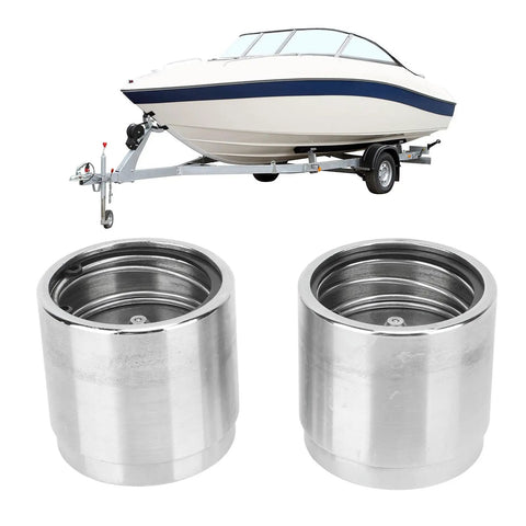 2 Pack Trailer Wheel Bearing Protectors With Dust Covers Stainless Steel Universal Bearing Caps Fit 1.98 Inch Hub Diameter For Boats RVs ATVs Snowmobiles Beefed Up Protection Keeps Bearings Clean And Lubed On Rough Roads shown with boat trailer