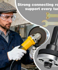 Man using Drill To Angle Grinder Conversion Kit With Connecting Rods Dual Pack Attachments Ten Drill Arbor Mandrels Replacement Flange Nuts And Spanner Wrench 10mm Adapter