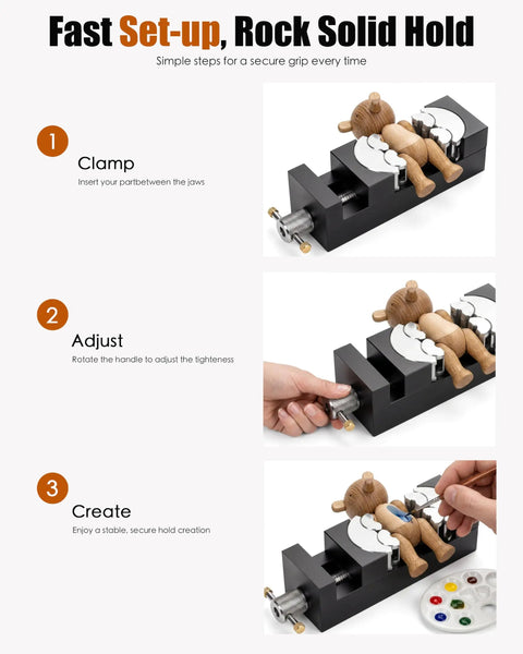 Image showing Heavy Duty Fractal Vise Giving You A Sweet Knockout Grip For Drill Press And Bench Clamping with wooden figure.