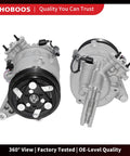 Top Shelf AC Compressor With Clutch Knocks Out Road Heat Fast And Keeps Your Rides Interior Ice Cold For Chevy Impala Buick Lacrosse Gmc Equinox V6 Or L4 Sedan Fwd Direct Fit Replacement, 360° view, showing six groove pulley.