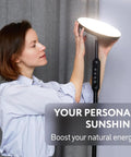 Woman adjusting Lit 24W LED Daylight Floor Lamp Free Standing Uplight Torchiere for natural daylight in room