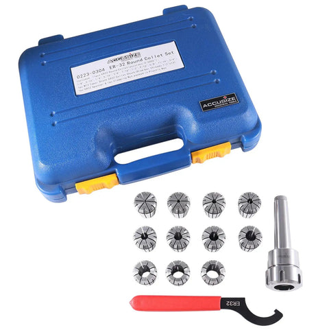 MT3 Shank ER32 Collet Chuck With 11Pc Collet Set and wrench in blue case
