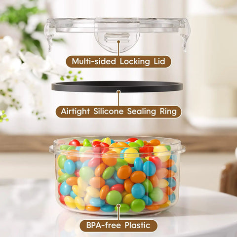 Airtight 50 Piece Food Storage Set With Lids For Meal Prep, Leak Proof BPA Free Plastic Containers shown with silicone sealing ring.