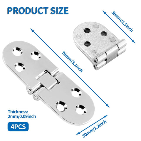Heavy Duty Zinc Alloy Flip Top Hinges For Folding Tables, 3.1 x 1.18 inch silver hinges showing measurements and rust proof quality.