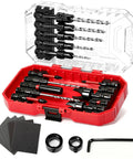 Heavy Duty Countersink Drill Bit Set, 23 Piece Tapered Wood Bits With Plug Cutter in a sturdy carry box, includes sandpaper and depth rings.