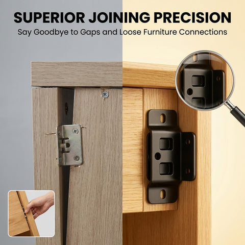 Image showing Heavy Duty 2 In 1 Quick Fitting Furniture Corner Bracket Made From Cold Rolled Steel in use on wooden furniture.