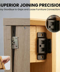 Built Like A Tank Cold Rolled Steel Furniture Corner Braces For No Sweat Setup And Rock Solid Stability On Beds Tables Shelves And Cabinets Black Heavy Duty Connector shown in close-up of assembly process.