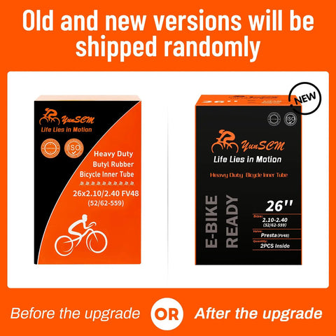 Two Pack Beefy 26 Inch Bike Inner Tubes 26x2.10 To 2.40 With FV48mm Presta Valve 52/62-559 Fit packaging new and old versions