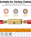 Top Shelf 12 To 10 Awg Screw Style Wire Butt Connectors and Mechanical Splice Kit shown with solid, stranded, and flexible copper wires.