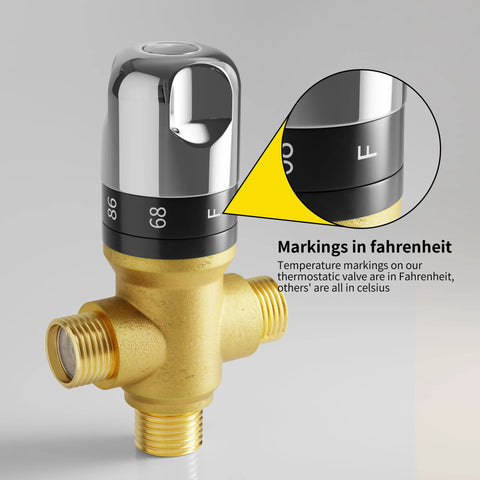 brass thermostatic mixing valve with fahrenheit markings