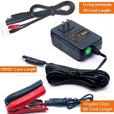 No Fuss Automatic Smart Battery Charger For 12 Volt Cars Features 2A Precision Cycles with 10ft cord and alligator clips.
