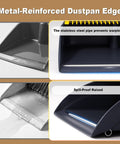 Metal-reinforced dustpan edge of Heavy Duty Broom And Dustpan Set With Extended Handle For Fast Outdoor Cleanup.