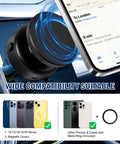 Black 360° rotatable magnetic car phone holder with vacuum suction, holding a smartphone in a car interior