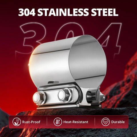 2.5-inch stainless steel exhaust clamp with butt-joint sleeve for pipes and mufflers
