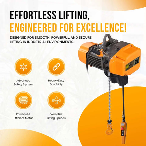 Beefy 2 Ton Electric Hoist With VFD Controls, 480V 3 Phase Power, 20 Ft Lift Height, Pendant Controller on display