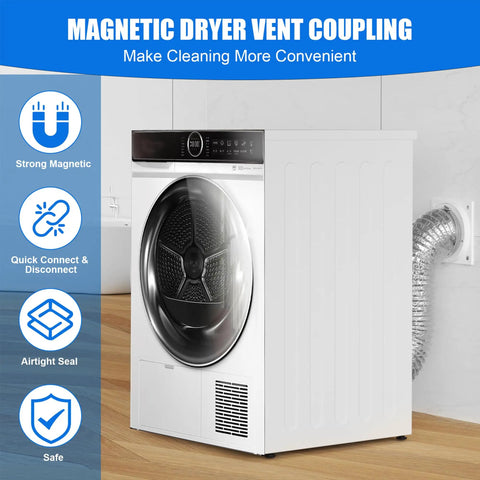 Washer with Magnetic Dryer Vent Connection Kit With Self Aligning Airtight Seal And Hands Free Quick Connect Disconnect