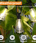 Remote Dimmable Outdoor String Lights, 50ft Run With 25+1 ST38 Edison Bulbs, 3 Color Modes 2700K 4000K 5000K, Waterproof on leaves