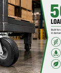 12 Inch Swivel Caster No Flat Pneumatic Wheel Precision Ball Bearings 500 Lb Heavy Lifter Capacity shown under a cart.