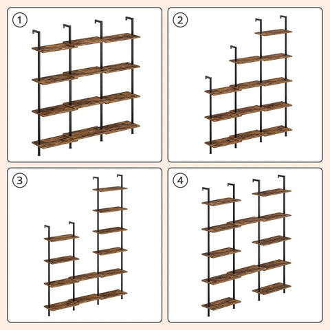 Top Tier 6 Tier Ladder Shelf Wall Mounted Wooden Bookcase Rustic Brown Black Storage Rack Plant Display Stand Killer Quality Game Changer Space Saver For Living Room Or Bedroom