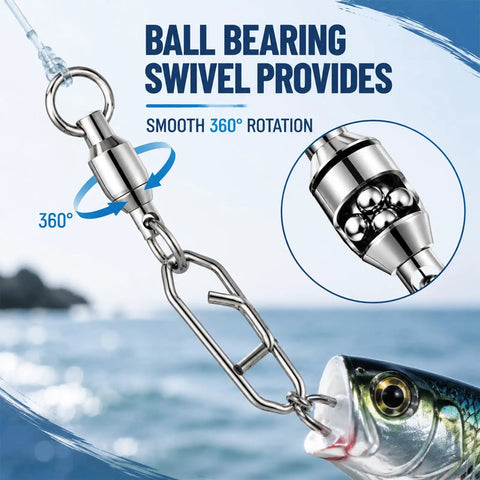 Speed Clips For Fishing Lures And Snap Swivels 30 Pack Heavy Duty Stainless Steel Quick Snap Ball Bearing Swivels For Freshwater And Saltwater Tackle Durable Power Clips For Lure Rigging, 360° rotation