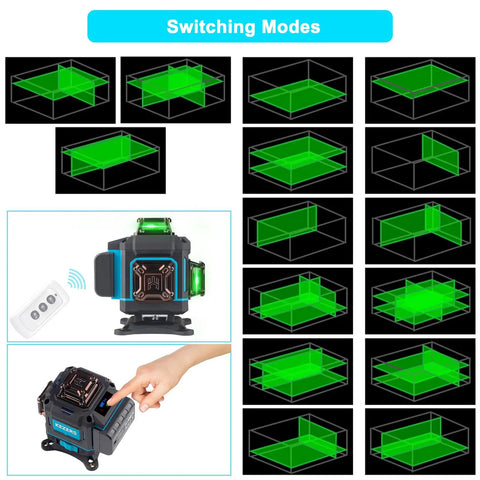 4x360 Degree Laser Level With Screen Readout, Green Laser Line, Self Leveling, Pulse Mode, Remote Control with switching modes