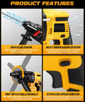 Heavy Lifter Cordless Sds Rotary Hammer Drill Featuring Brushless Motor And Slam Stop Safety Clutch For No Sweat Masonry Tasks with features displayed.