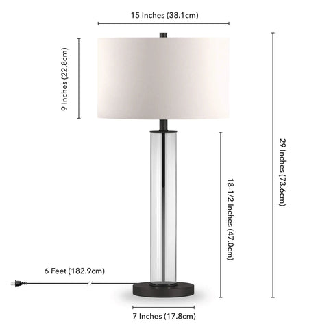 29 Inch Tall Table Lamp With Clear Glass Base Blackened Bronze Finish And White Fabric Shade Next-Level End Table Nightstand Desk Lamp Soft Diffused Light And Warm Glow For Living Rooms