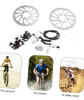 Rock Solid Mountain Bike Disc Brake Kit Featuring Hella Grippy Stopping Power and Lightweight Trail Upgrades Compatible with Most Fat Tire Cruisers and Dirt Bikes Premium Hydraulic Pads for Smooth Riding with rotors, calipers, and cables.