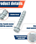 Close-up of 50 Pack Half Inch By Four Inch Concrete Screws Heavy Duty Galvanized Anchors For Masonry Brick Block Decking Framing