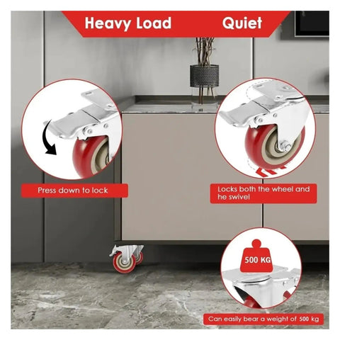 Heavy Duty Swivel Plate Casters With Brakes And Brake Lock For Furniture Carts Flat Plate Mount 360 Degree Swivel Wheels