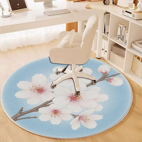 Watercolor Floral Non Skid Round Furniture Pad For Hardwood Floors Ideal For Office And Gaming Chairs, 47.2 Inch Diameter
