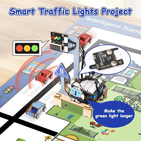 4 In 1 ESP32 STEM Smart Traffic Kit Compatible With Arduino Hands On Robotics And Coding Set Engineering Project STEAM Activity Gift For School And Home Education Kid Friendly For Ages 12 Plus Learn To Build Code And Create, smart traffic light model