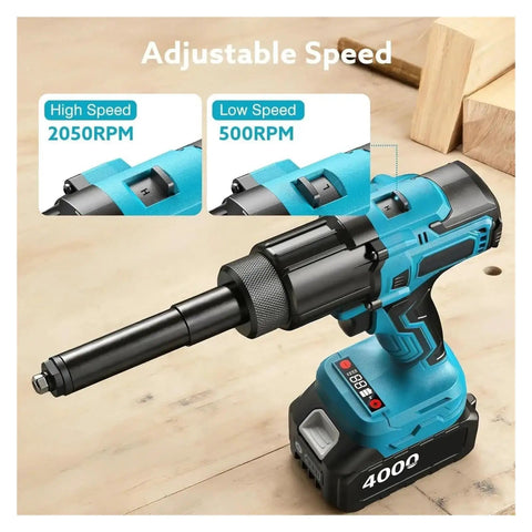 All In One 3-In-1 Cordless Rivet Gun Kit With Brushless Motor Auto Riveting Tool Set and 4.0Ah Battery adjustable speed settings
