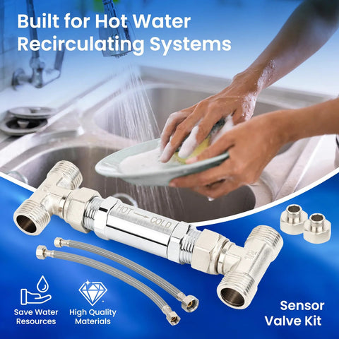 Frutlait 304 stainless steel sensor valve kit with 2×12in hoses and bypass fittings, front view