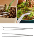 12 Inch Long Stainless Steel Tweezers And Nippers Set With Straight And Curved Tips, Serrated Jaws, For Garden Use