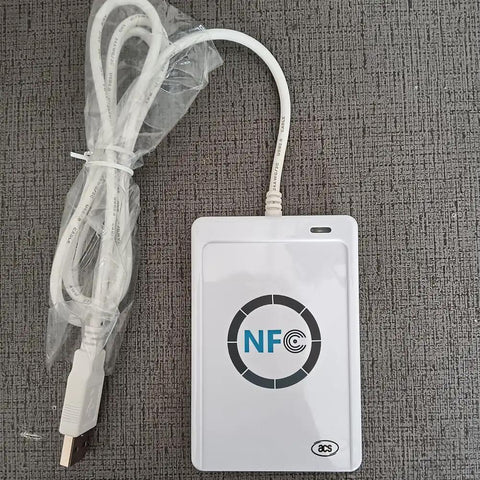 NFC Reader Writer Kit ACR122U With 5 NTAG213 Tags And 2 UID MF1 Cards Plus Free Software SDK for Windows Mac Linux 13.56 MHz USB tool.