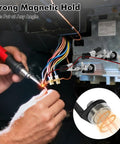 Person using Helping Hands Soldering Station With A 3.9 By 3.9 Inch Stable Base 360 Degree Adjustable Soldering Clamp Four Flexible Magnetic Arms For PCB Holding Wires Cables And Connector Repair Tinker Ready Electronics DIY Kit